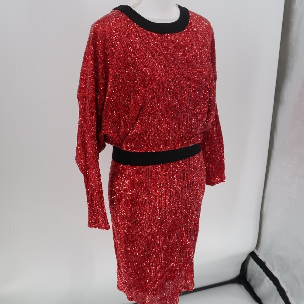 Wyatt Red Sequin Long Sleeve Open Back Cocktail Dress Perfect for Christmas 10